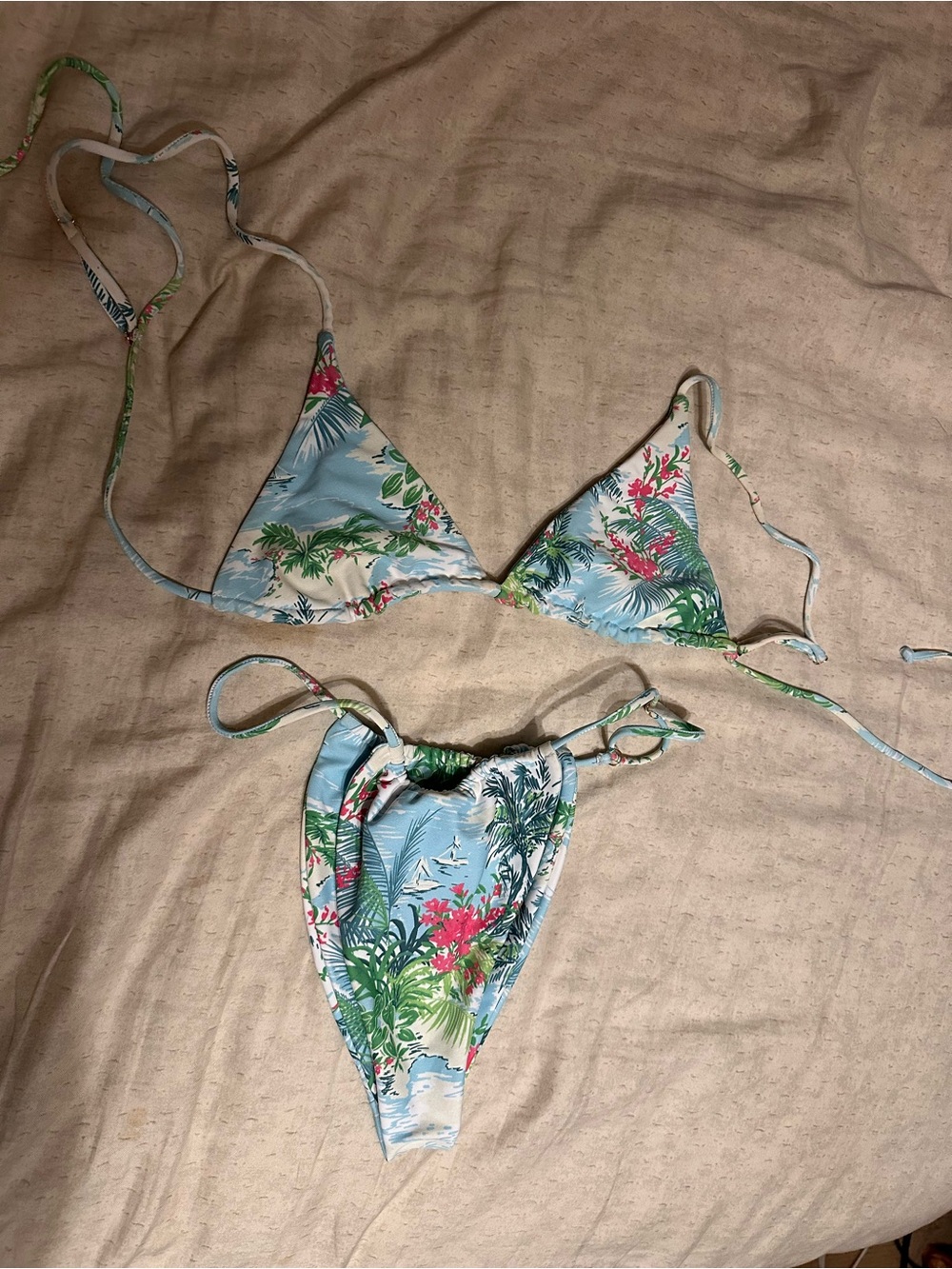 Skatie Light Blue Tropical Print One-Piece Swim Suit